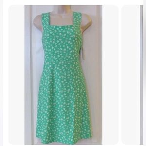 So Squareneck Tank Fit & Flare Mini Dress Green Floral Womens Jr Sz L
